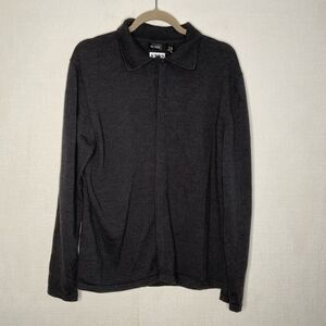 111‎ State Wool Sweater Mens size L Button Front Collared Gray Cardigan Jacket